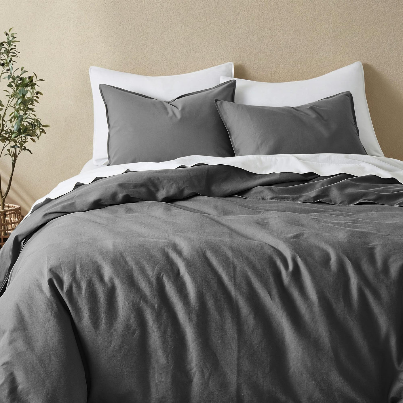 Linen Cotton Blend Duvet Cover Set with Pillowcases
