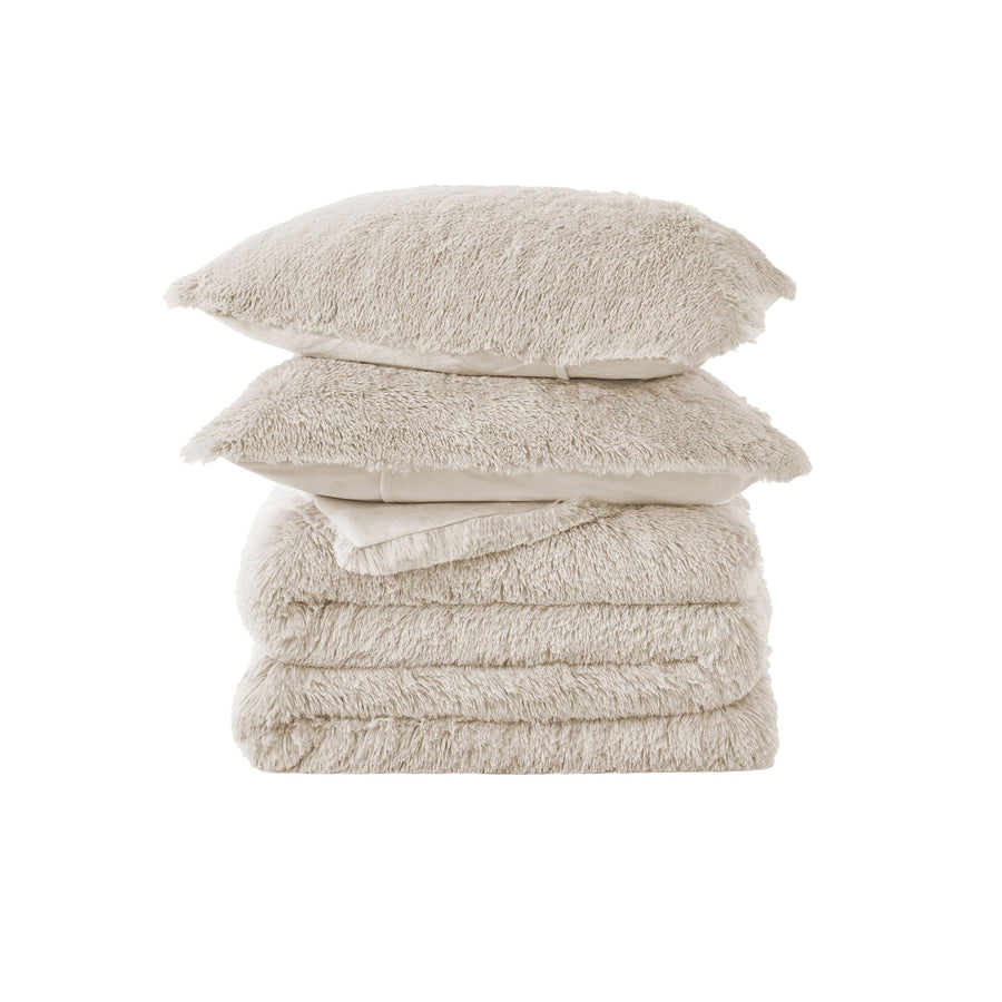 3 Piece Plush Reversible Faux Fur Comforter Set
