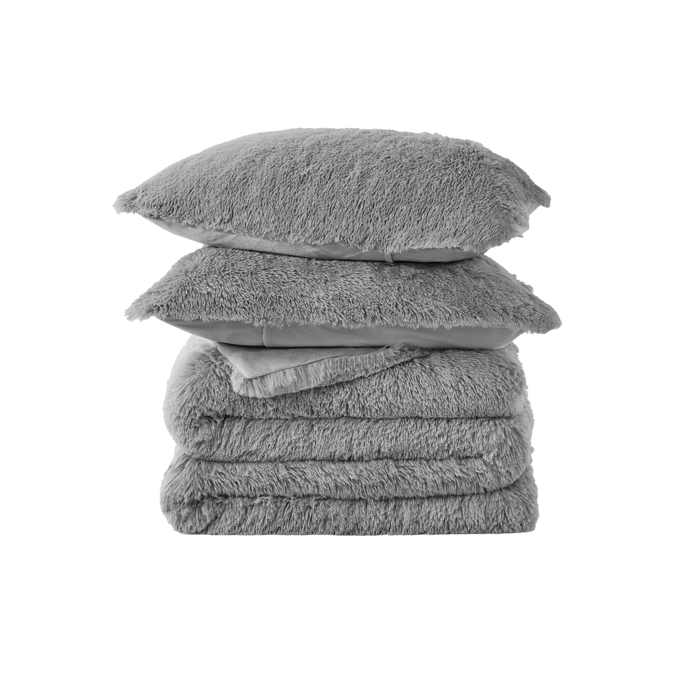 3 Piece Plush Reversible Faux Fur Comforter Set