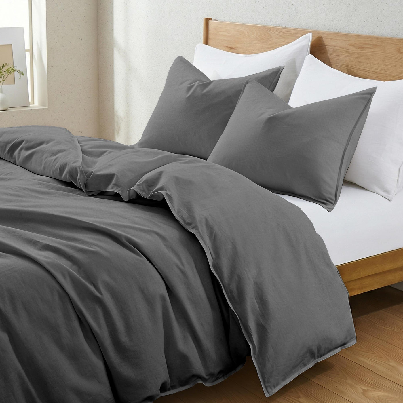 Linen Cotton Blend Duvet Cover Set with Pillowcases