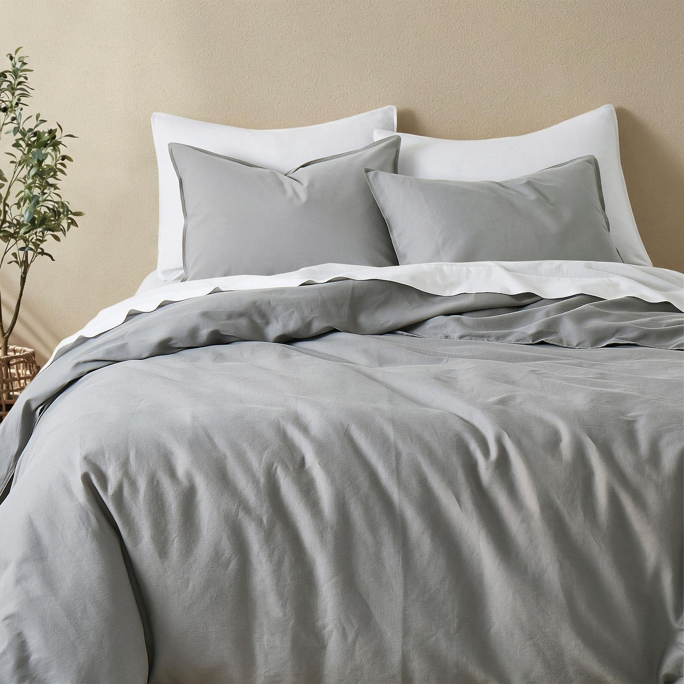 Linen Cotton Blend Duvet Cover Set with Pillowcases