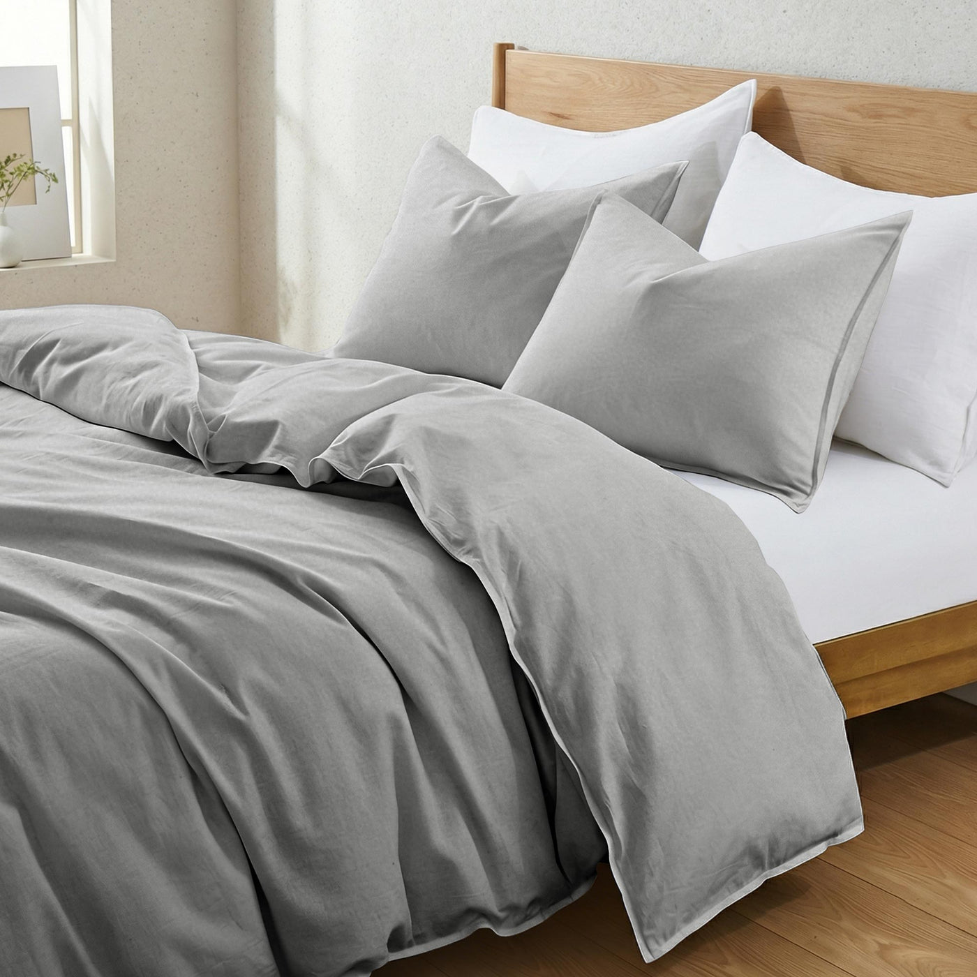 Linen Cotton Blend Duvet Cover Set with Pillowcases