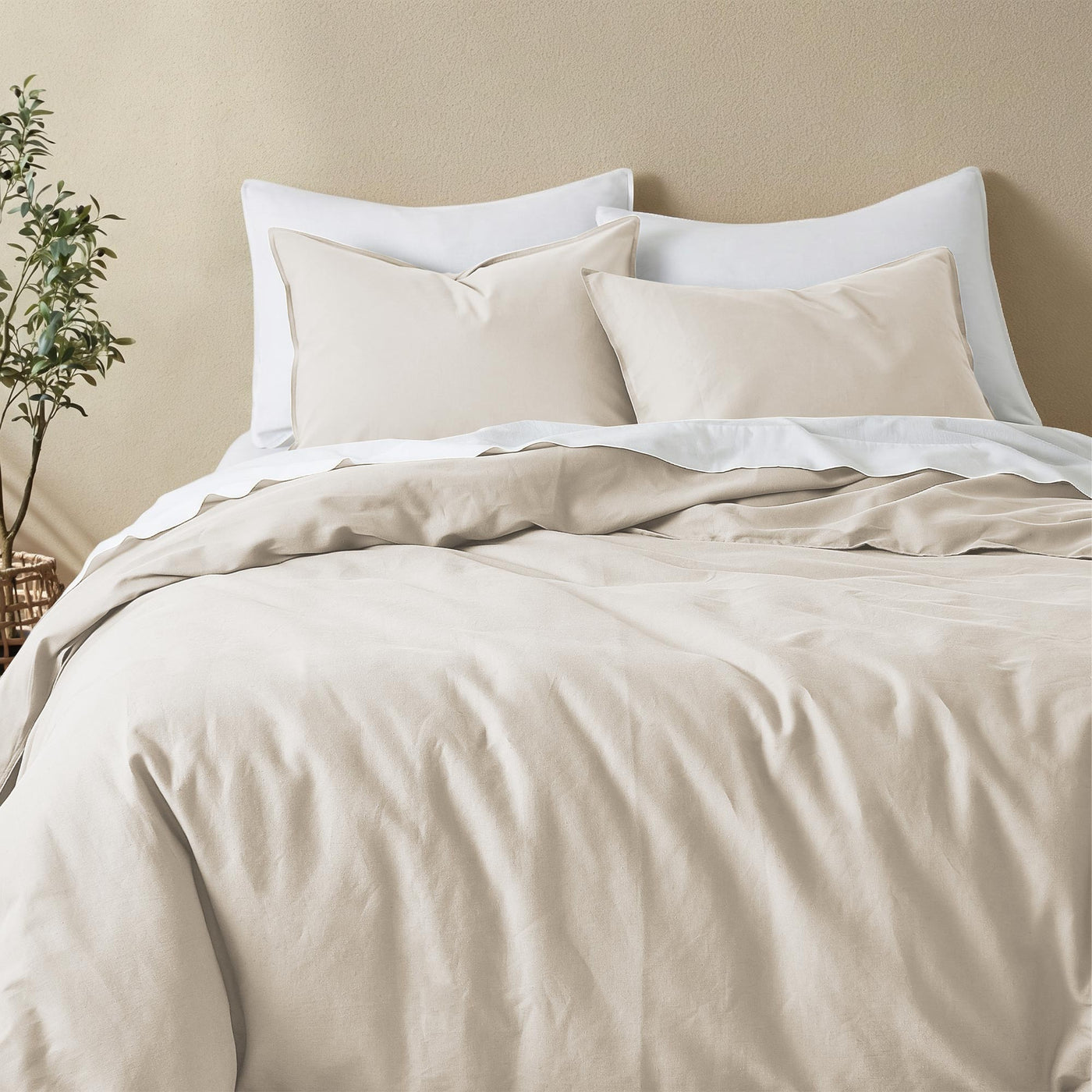 Linen Cotton Blend Duvet Cover Set with Pillowcases