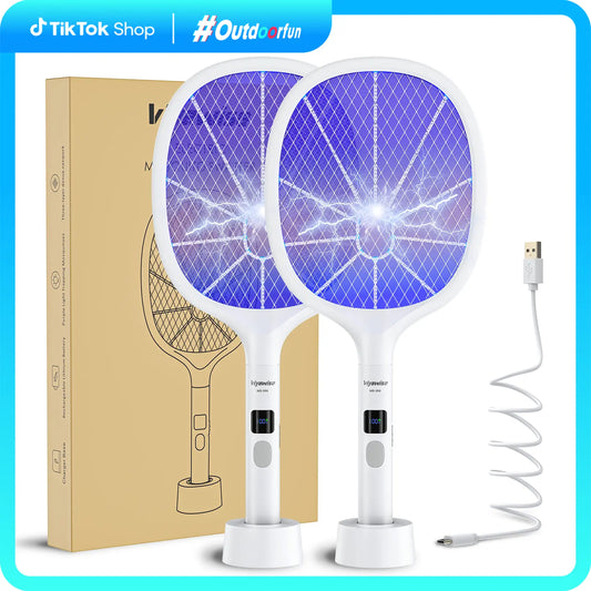 Viyawise Outdoorfun Powerful Bug Zapper Indoor & Outdoor - 10-LED Mosquito Zapper with Large Mesh, Rechargeable Gnat Killer, LED Display & Safe Fly Swatter for Home Use