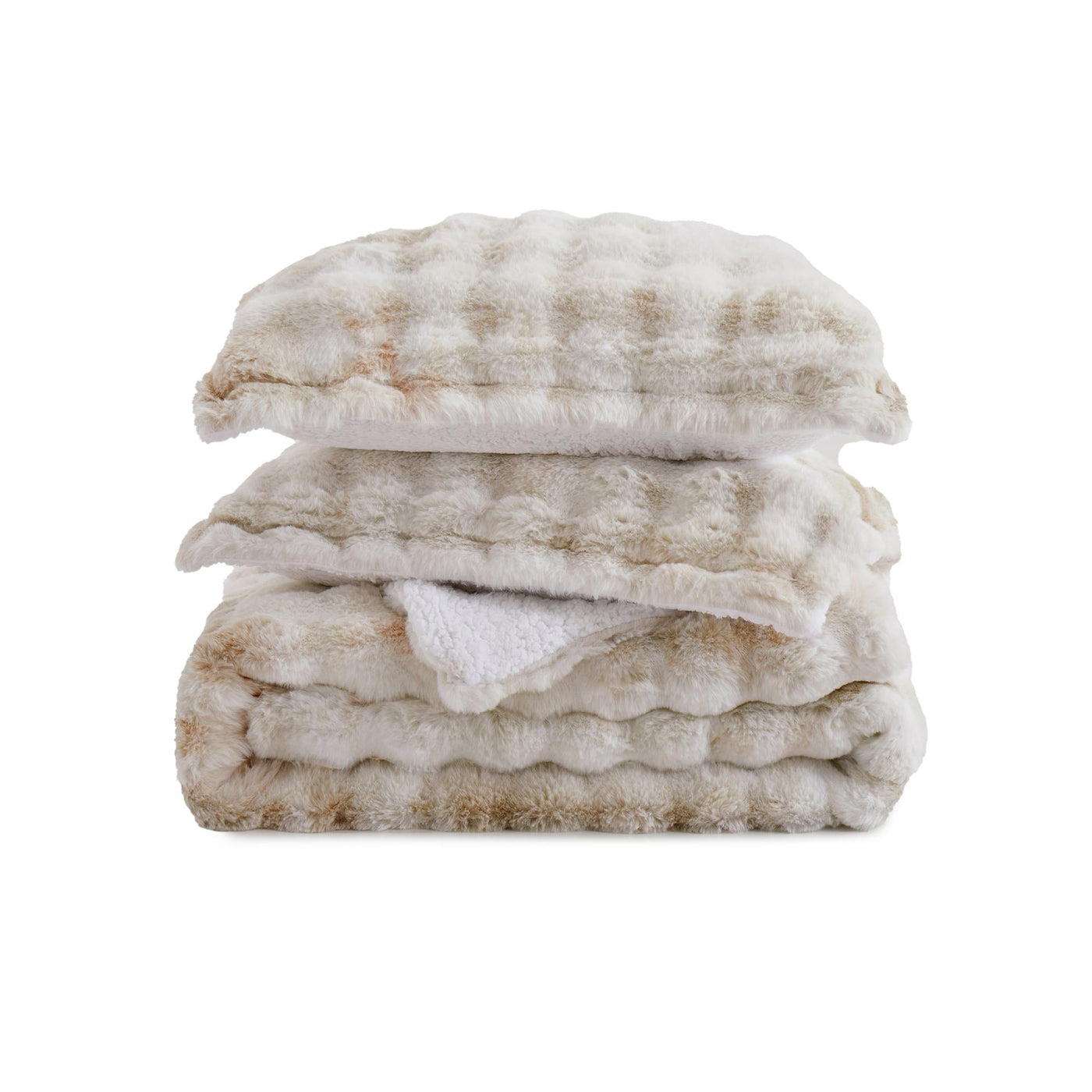 3 Piece Plush Reversible Faux Rabbit Fur Comforter Set