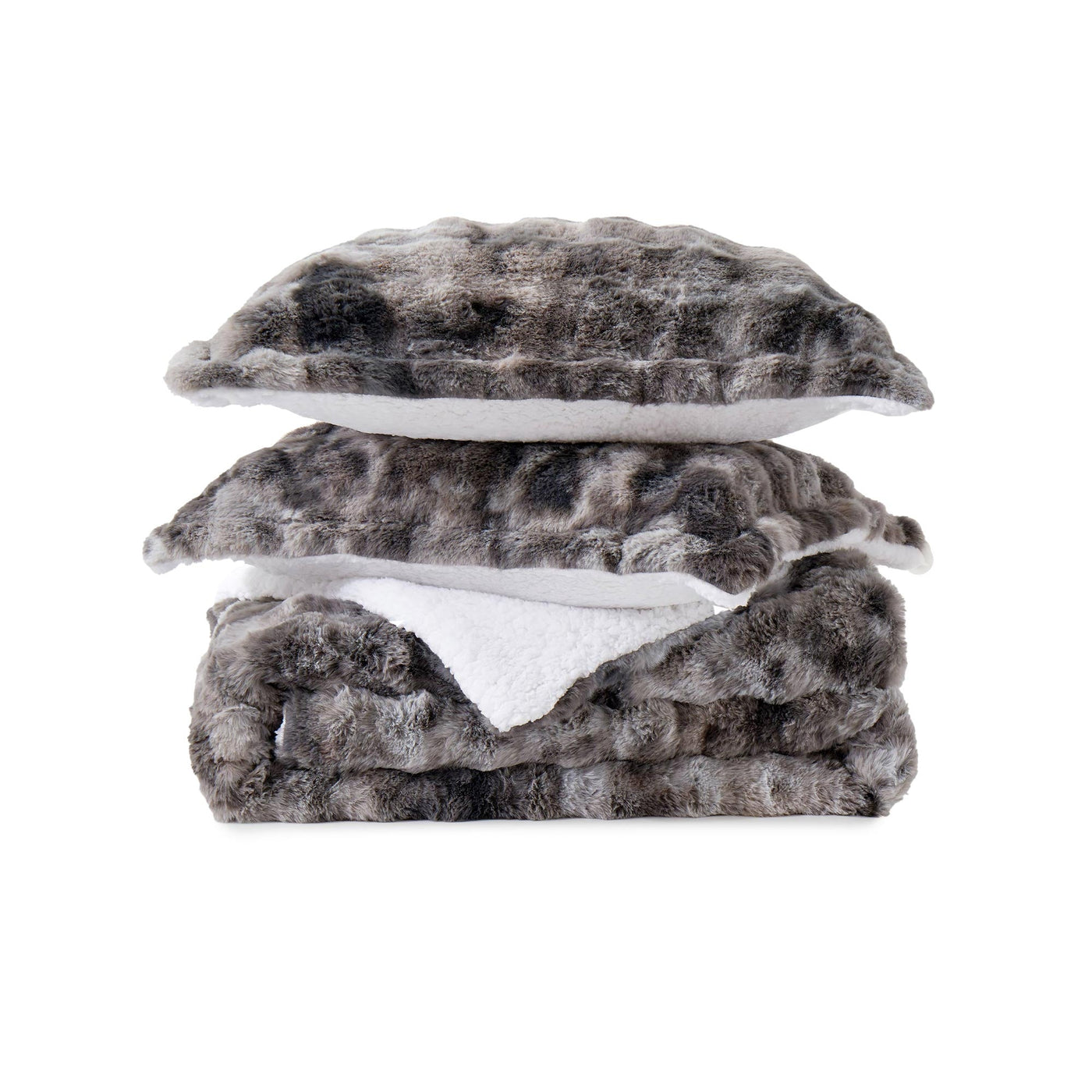 3 Piece Plush Reversible Faux Rabbit Fur Comforter Set