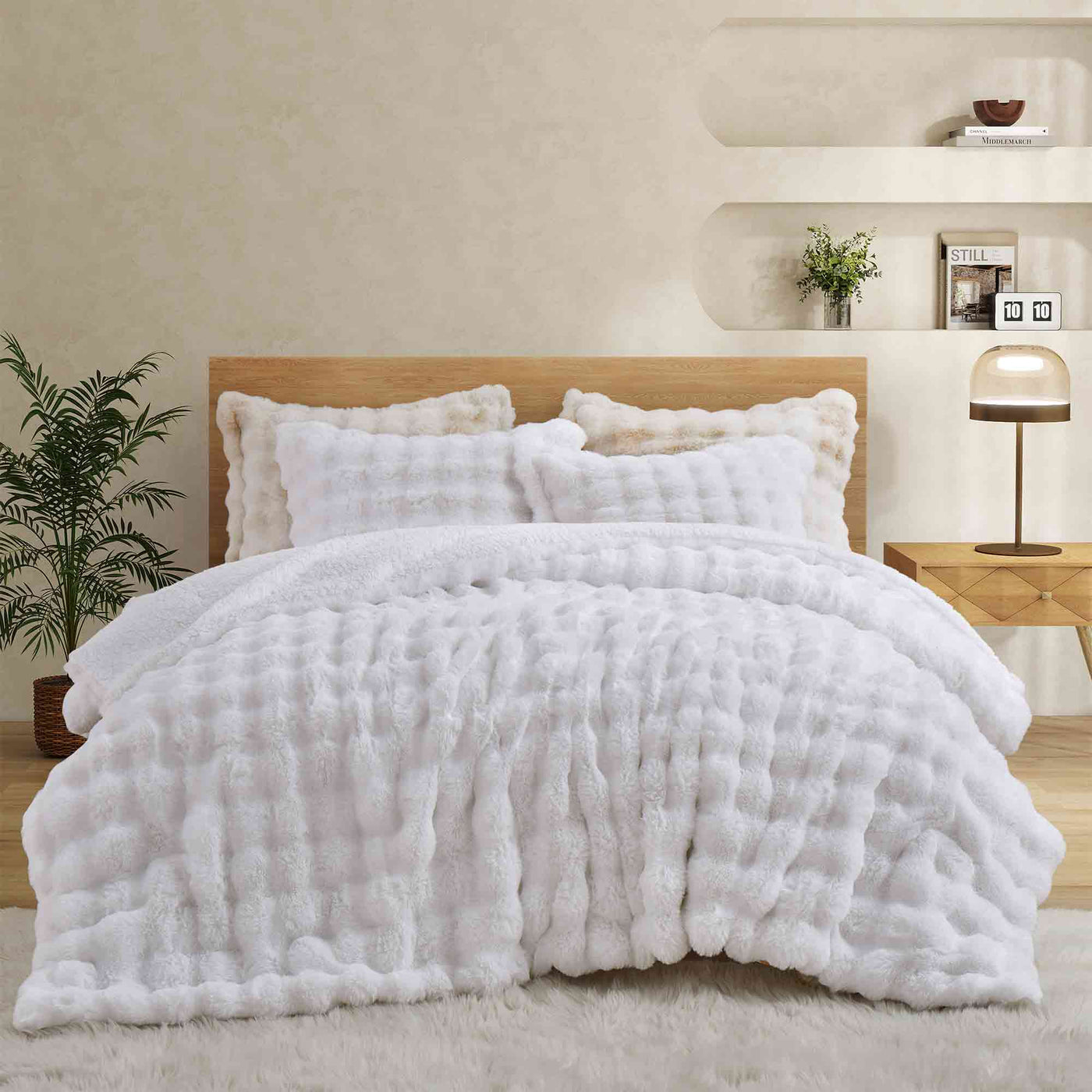 3 Piece Plush Reversible Faux Rabbit Fur Comforter Set