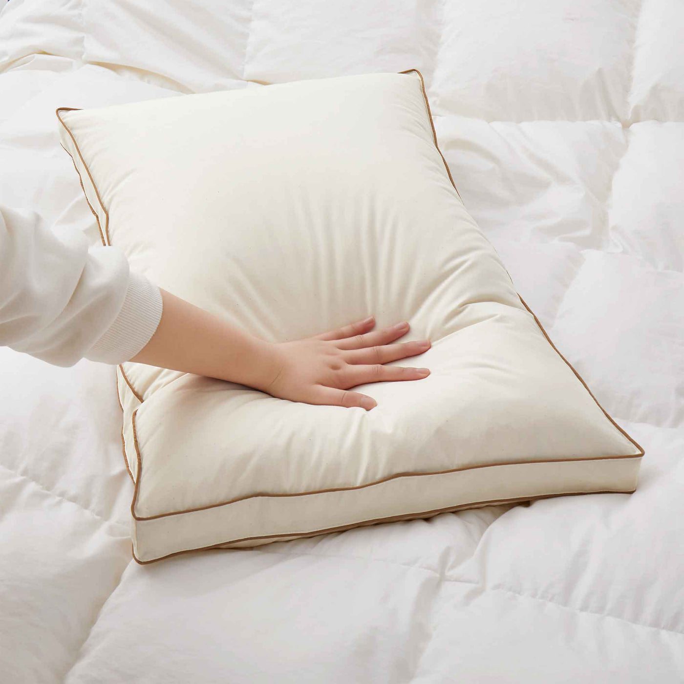 2 Pack Organic Cotton Down Feather Pillows for Back and Side Sleepers