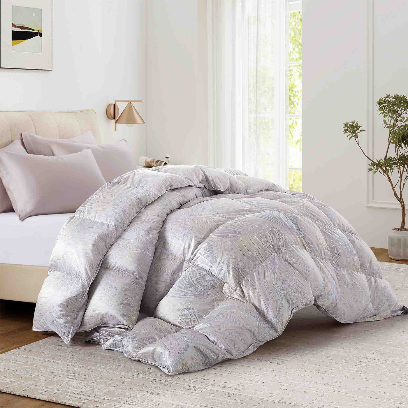 All Season Silk Covered 93% White Goose Down Comforter