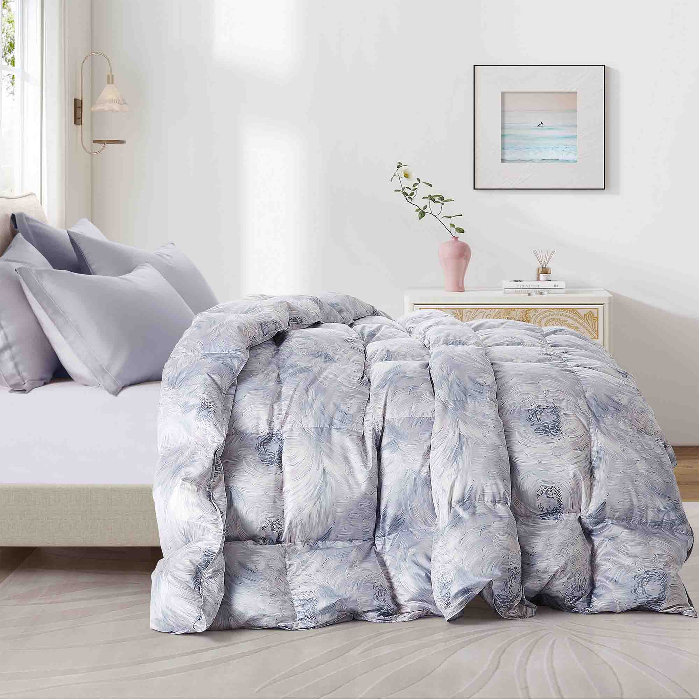 All Season Silk Covered 93% White Goose Down Comforter
