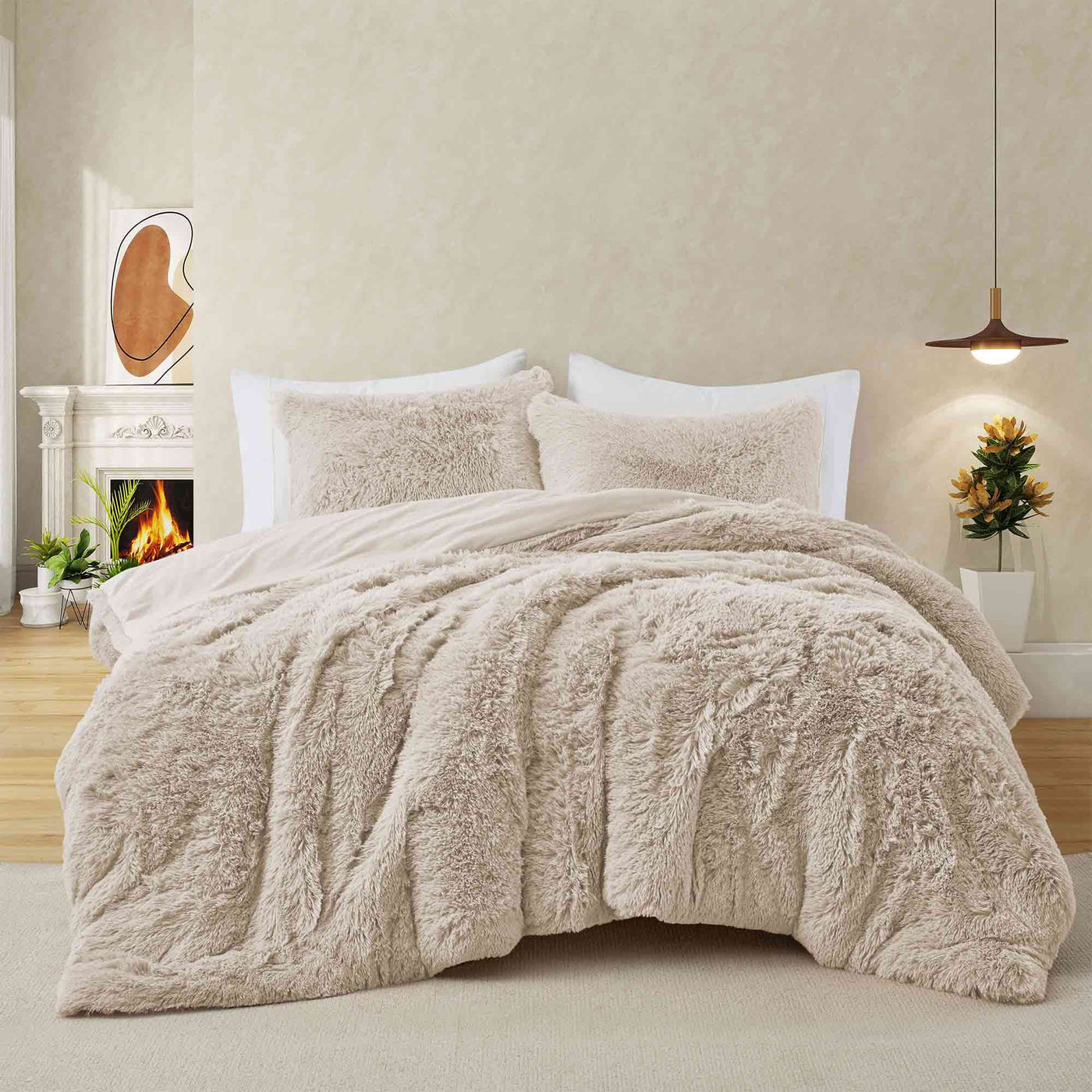 3 Piece Plush Reversible Faux Fur Comforter Set