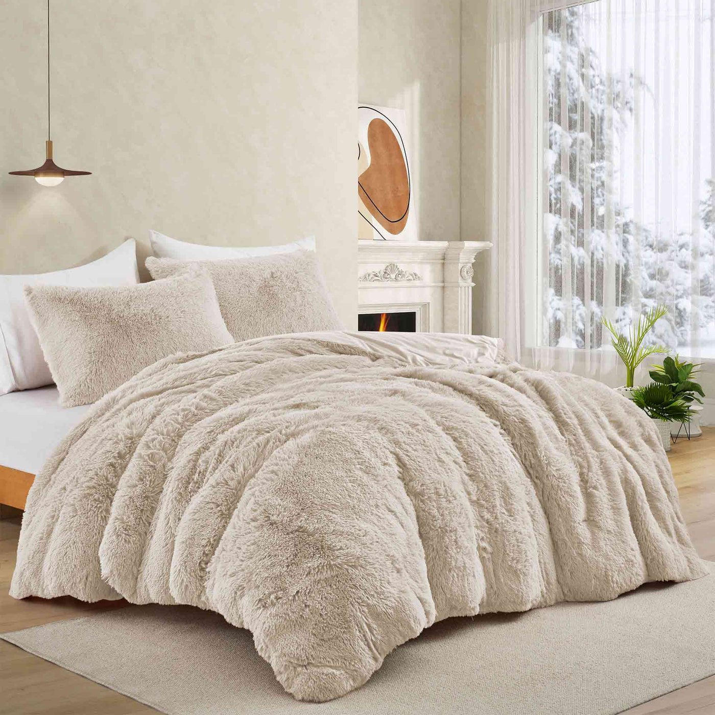 3 Piece Plush Reversible Faux Fur Comforter Set
