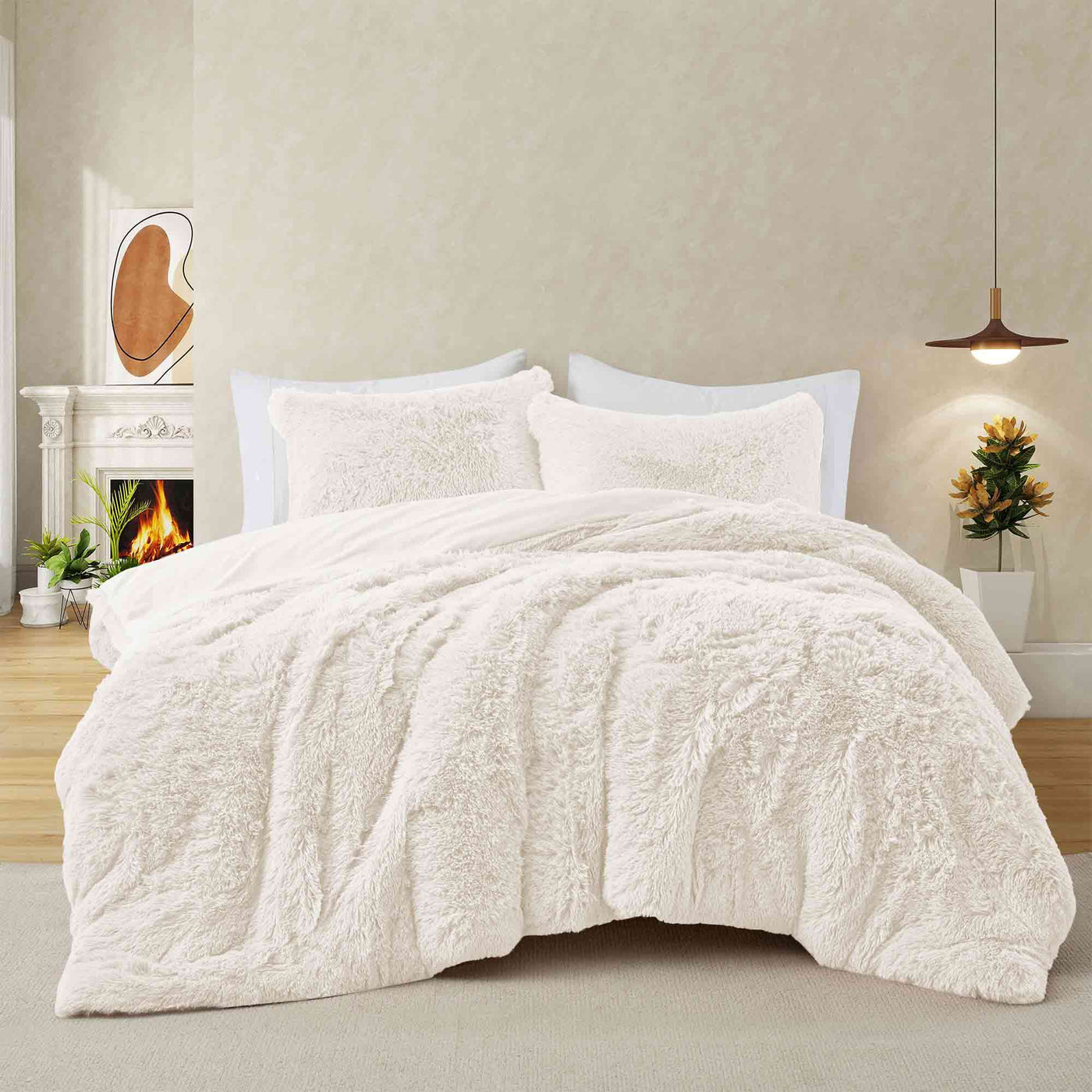 3 Piece Plush Reversible Faux Fur Comforter Set