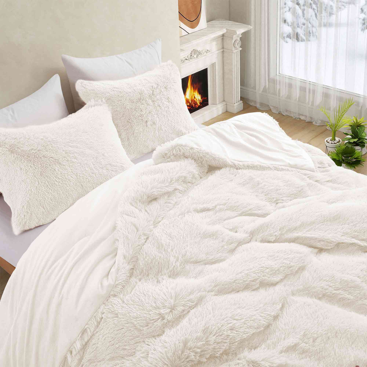 3 Piece Plush Reversible Faux Fur Comforter Set