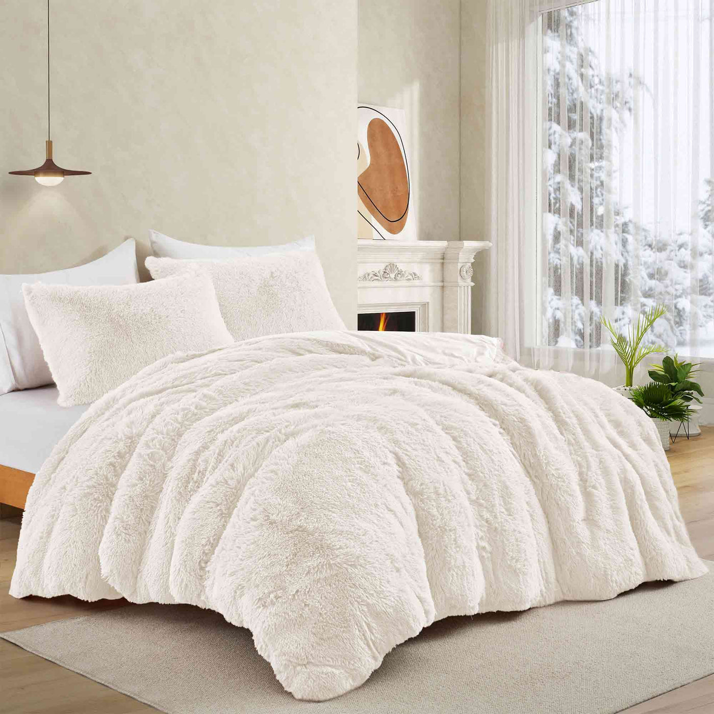 3 Piece Plush Reversible Faux Fur Comforter Set