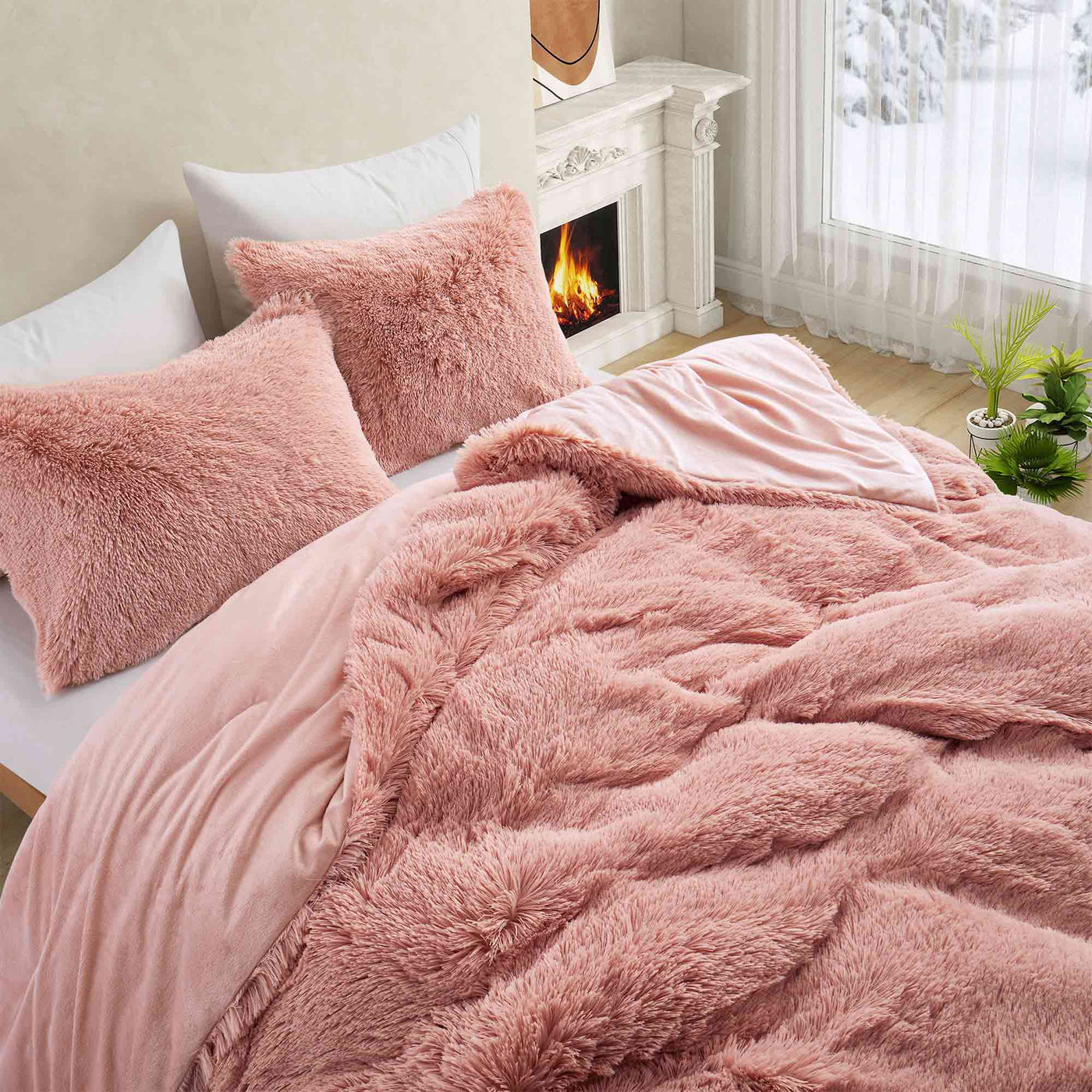 3 Piece Plush Reversible Faux Fur Comforter Set