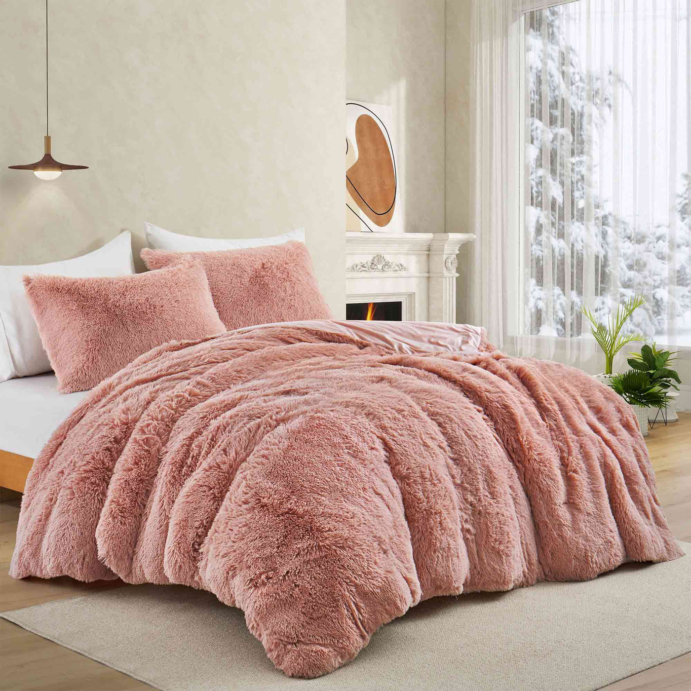 3 Piece Plush Reversible Faux Fur Comforter Set