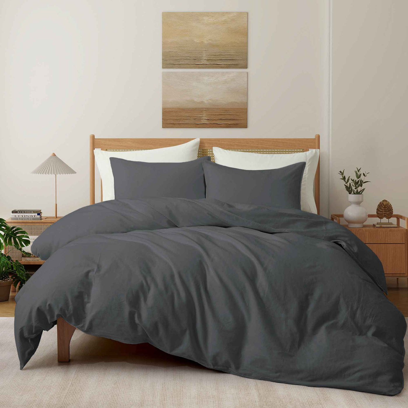 Linen Cotton Blend Duvet Cover Set with Pillowcases