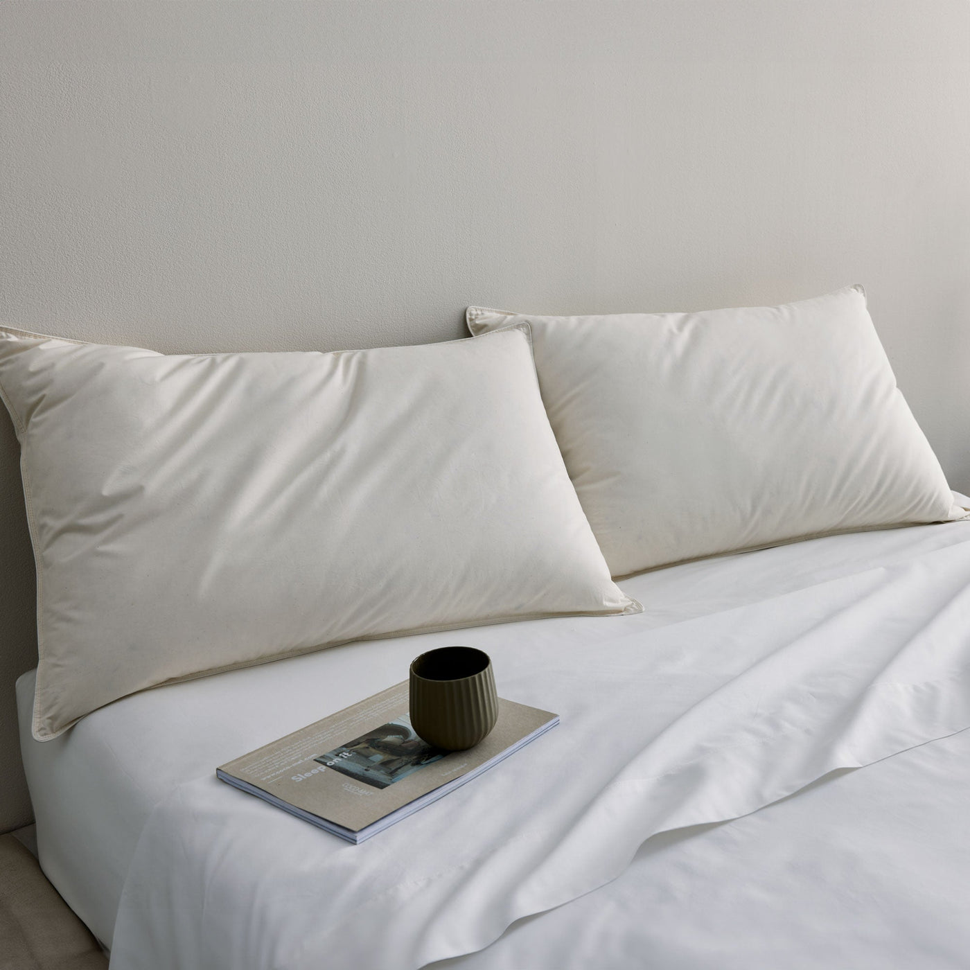 2 Pack Organic Cotton Down Feather Pillows for Back and Side Sleepers