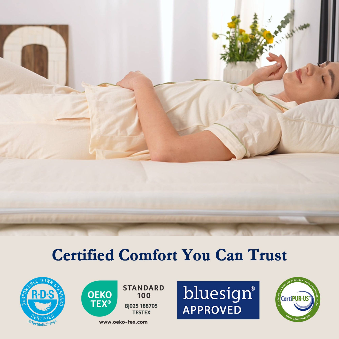 Organic Cotton Down Feather Memory Foam Mattress Topper